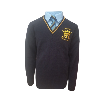 Our Lady Catholic Knitted Vee, SHOP BOYS, SHOP GIRLS